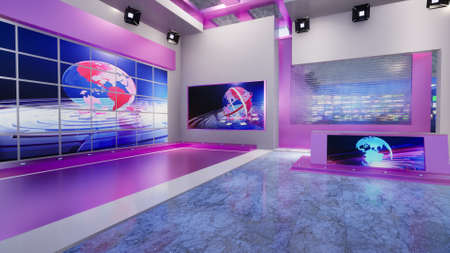 3D Virtual TV Studio News with green screen, 3d illustrationの写真素材