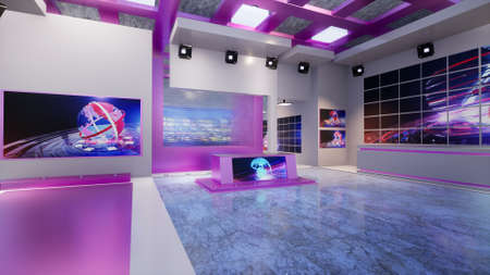 3D Virtual TV Studio News, 3d illustrationの写真素材