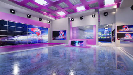 3D Virtual TV Studio News, 3d illustrationの写真素材