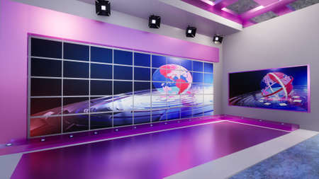 3D Virtual TV Studio News, 3d illustrationの写真素材