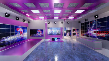 3D Virtual TV Studio News, 3d illustrationの写真素材