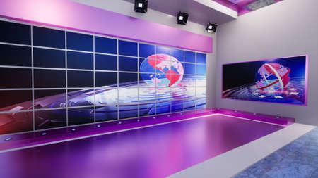 3D Virtual TV Studio News, 3d illustrationの写真素材