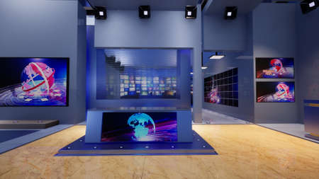3D Virtual TV Studio News with green screen, 3d illustrationの写真素材