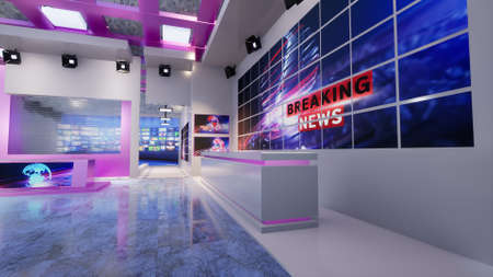 3D Virtual TV Studio News with green screen, 3d illustrationの写真素材