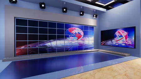3D Virtual TV Studio News, 3d illustrationの写真素材