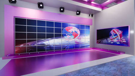 3D Virtual TV Studio News, 3d illustrationの写真素材