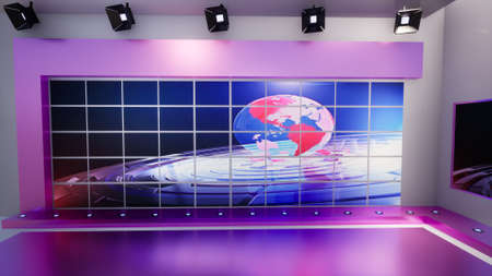 3D Virtual TV Studio News with green screen, 3d illustrationの写真素材