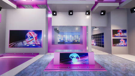3D Virtual TV Studio News, 3d illustrationの写真素材