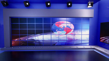 3D Virtual TV Studio News with green screen, 3d illustrationの写真素材