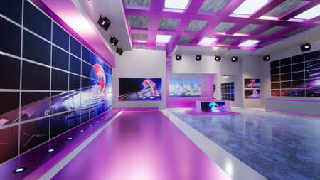 3D Virtual TV Studio News with green screen, 3d illustrationの写真素材