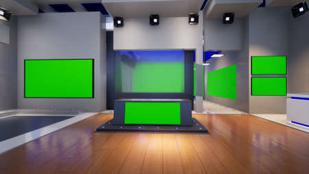 3D Virtual TV Studio News with green screen, 3d illustrationの写真素材