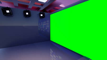 3D Virtual TV Studio News with green screen, 3d illustrationの写真素材