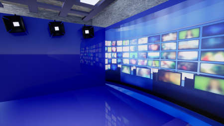 3D Virtual TV Studio News, 3d illustrationの写真素材