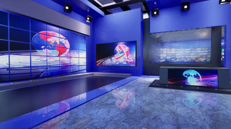 3D Virtual TV Studio News, 3d illustrationの写真素材