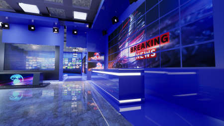 3D Virtual TV Studio News, 3d illustrationの写真素材
