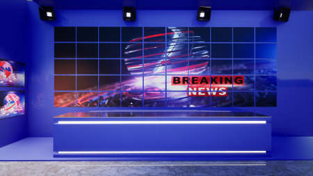 3D Virtual TV Studio News with green screen, 3d illustrationの写真素材