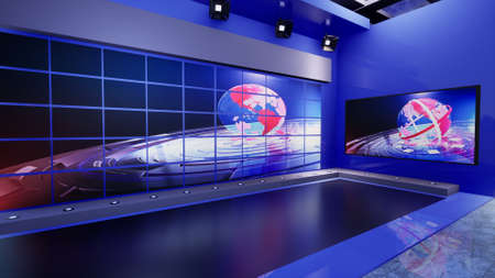 3D Virtual TV Studio News with green screen, 3d illustrationの写真素材