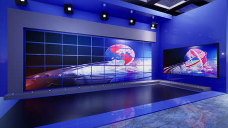 3D Virtual TV Studio News with green screen, 3d illustrationの写真素材