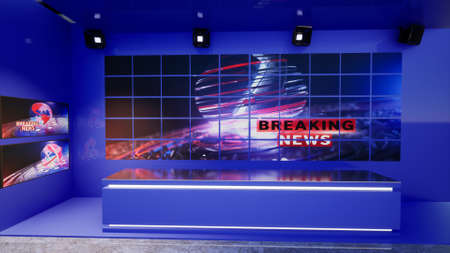 3D Virtual TV Studio News with green screen, 3d illustrationの写真素材