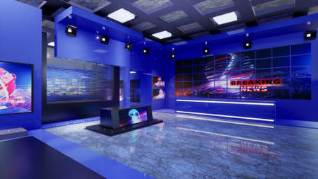 3D Virtual TV Studio News with green screen, 3d illustrationの写真素材