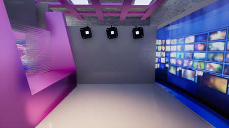 3D Virtual TV Studio News, 3d illustrationの写真素材