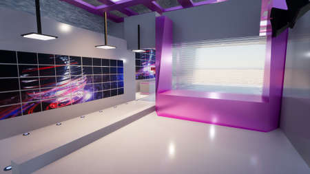 3D Virtual TV Studio News with green screen, 3d illustrationの写真素材