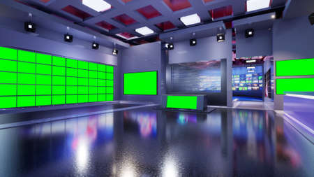 3D Virtual TV Studio News with green screen, 3d illustrationの写真素材