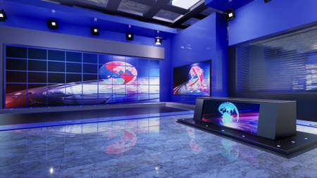 3D Virtual TV Studio News with green screen, 3d illustrationの写真素材