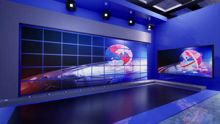 3D Virtual TV Studio News with green screen, 3d illustrationの写真素材