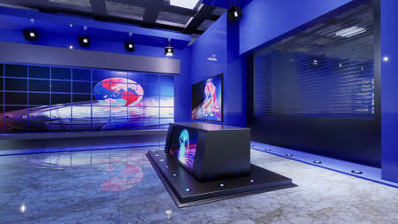 3D Virtual TV Studio News with green screen, 3d illustrationの写真素材