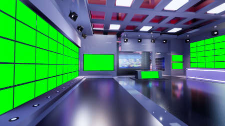 3D Virtual TV Studio News with green screen, 3d illustrationの写真素材