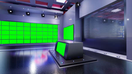 3D Virtual TV Studio News with green screen, 3d illustrationの写真素材