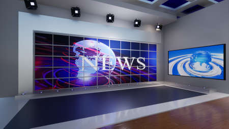 3D Virtual TV Studio News, 3d illustrationの写真素材