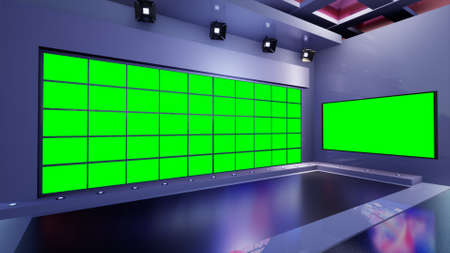 3D Virtual TV Studio News, 3d illustrationの写真素材
