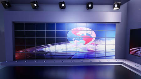 3D Virtual TV Studio News with green screen, 3d illustrationの写真素材