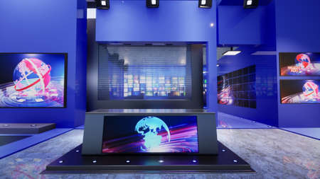 3D Virtual TV Studio News with green screen, 3d illustrationの写真素材