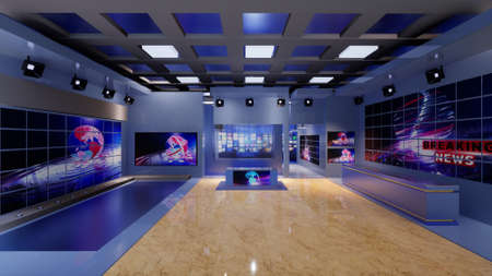 3D Virtual TV Studio News with green screen, 3d illustrationの写真素材