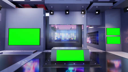 3D Virtual TV Studio News with green screen, 3d illustrationの写真素材