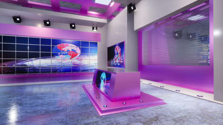 3D Virtual TV Studio News with green screen, 3d illustrationの写真素材