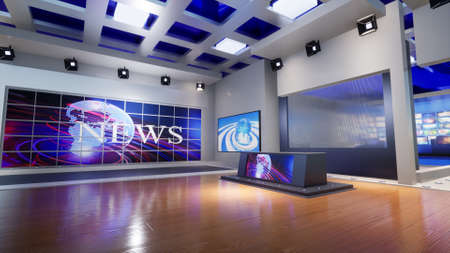 3D Virtual TV Studio News with green screen, 3d illustrationの写真素材