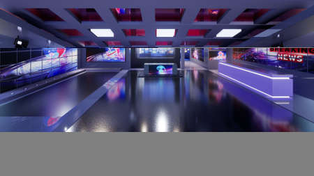 3D Virtual TV Studio News, 3d illustrationの写真素材