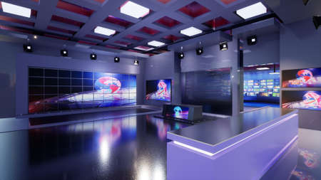 3D Virtual TV Studio News with green screen, 3d illustrationの写真素材