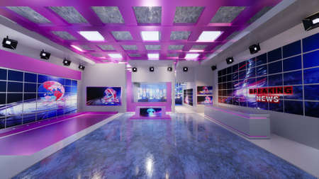 3D Virtual TV Studio News with green screen, 3d illustrationの写真素材