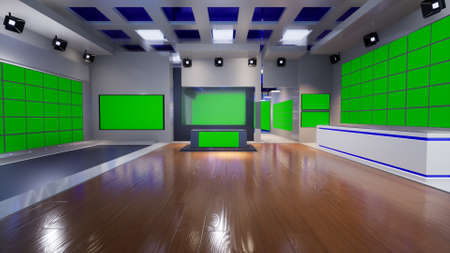 3D Virtual TV Studio News with green screen, 3d illustrationの写真素材