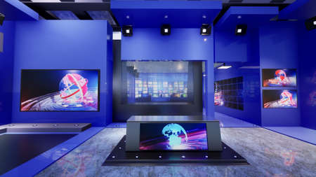 3D Virtual TV Studio News with green screen, 3d illustrationの写真素材