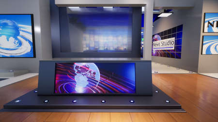 3D Virtual TV Studio News, 3d illustrationの写真素材