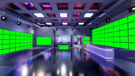 3D Virtual TV Studio News, 3d illustrationの写真素材