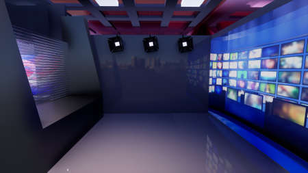 3D Virtual TV Studio News with green screen, 3d illustrationの写真素材