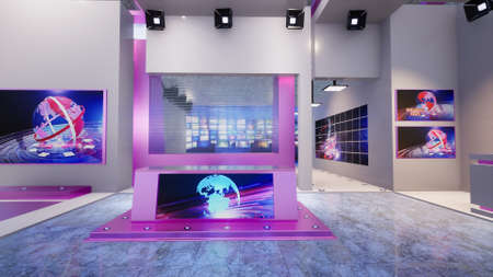 3D Virtual TV Studio News with green screen, 3d illustrationの写真素材