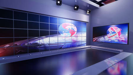 3D Virtual TV Studio News with green screen, 3d illustrationの写真素材